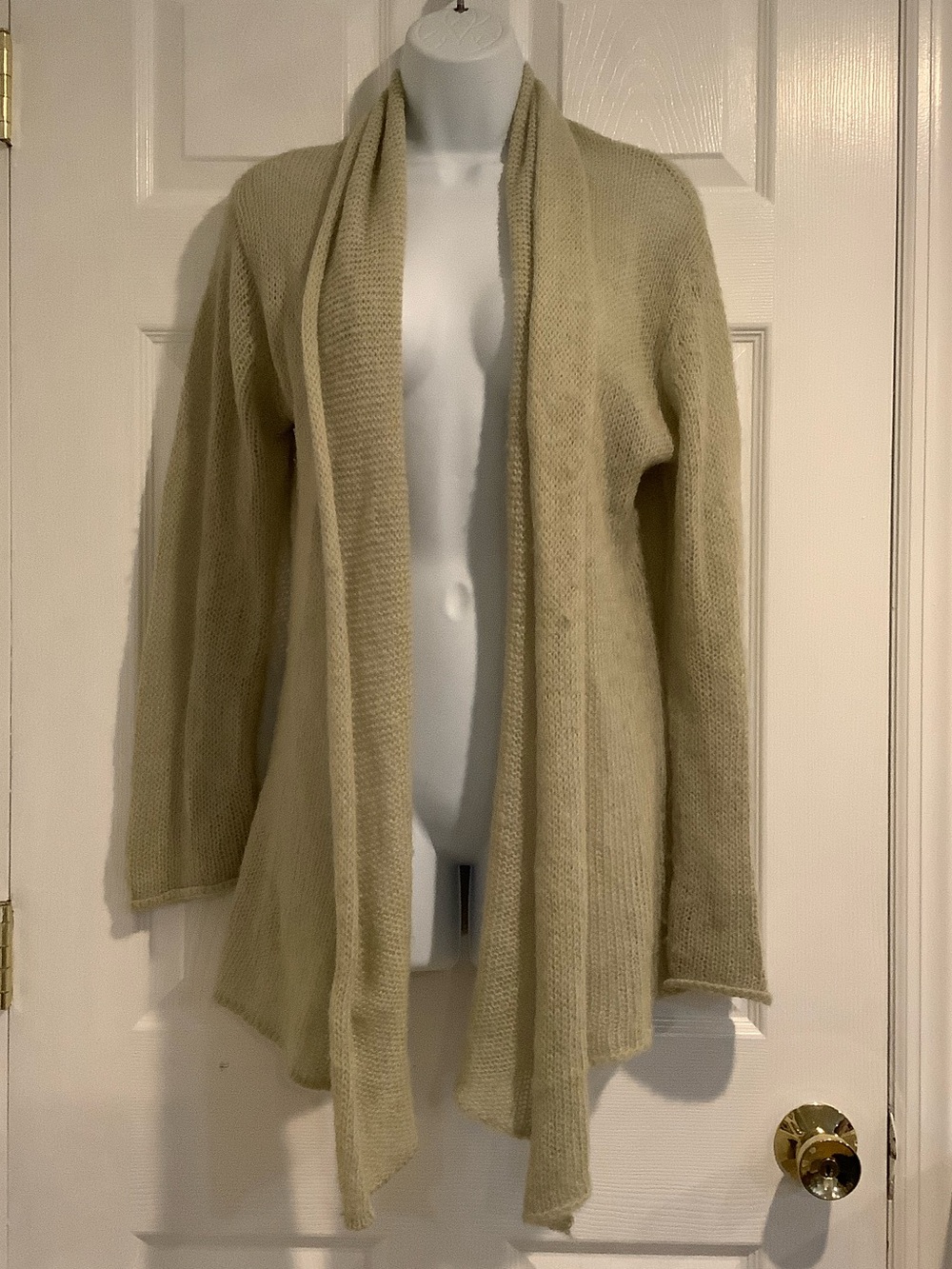 WOODEN SHIPS Khaki Neutral Mohair Wool Open Knit Open Front Draped Cardigan M/L - Picture 1 of 7